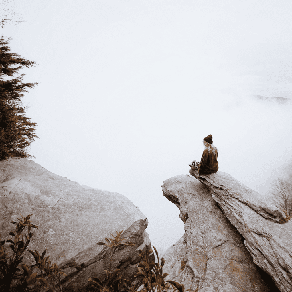 Digital mindfulness: woman on the edge of a cliff